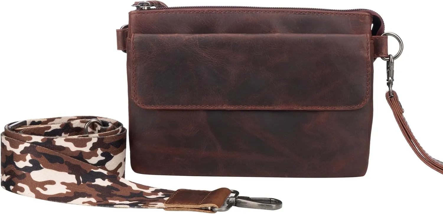Natasha Concealed Carry Crossbody Purse RFID Full-Grain Leather Handbag with Locking Zippers & Universal Holster