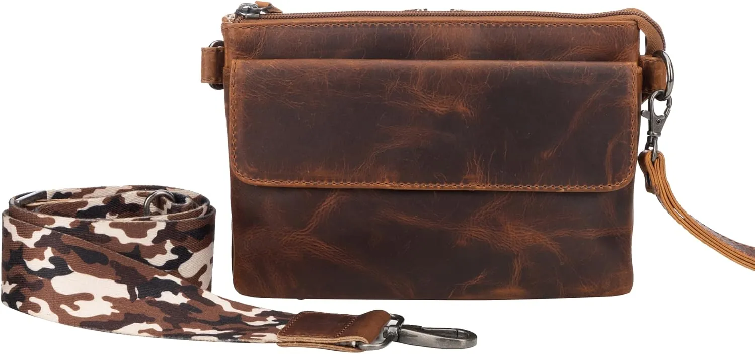 Natasha Concealed Carry Crossbody Purse RFID Full-Grain Leather Handbag with Locking Zippers & Universal Holster