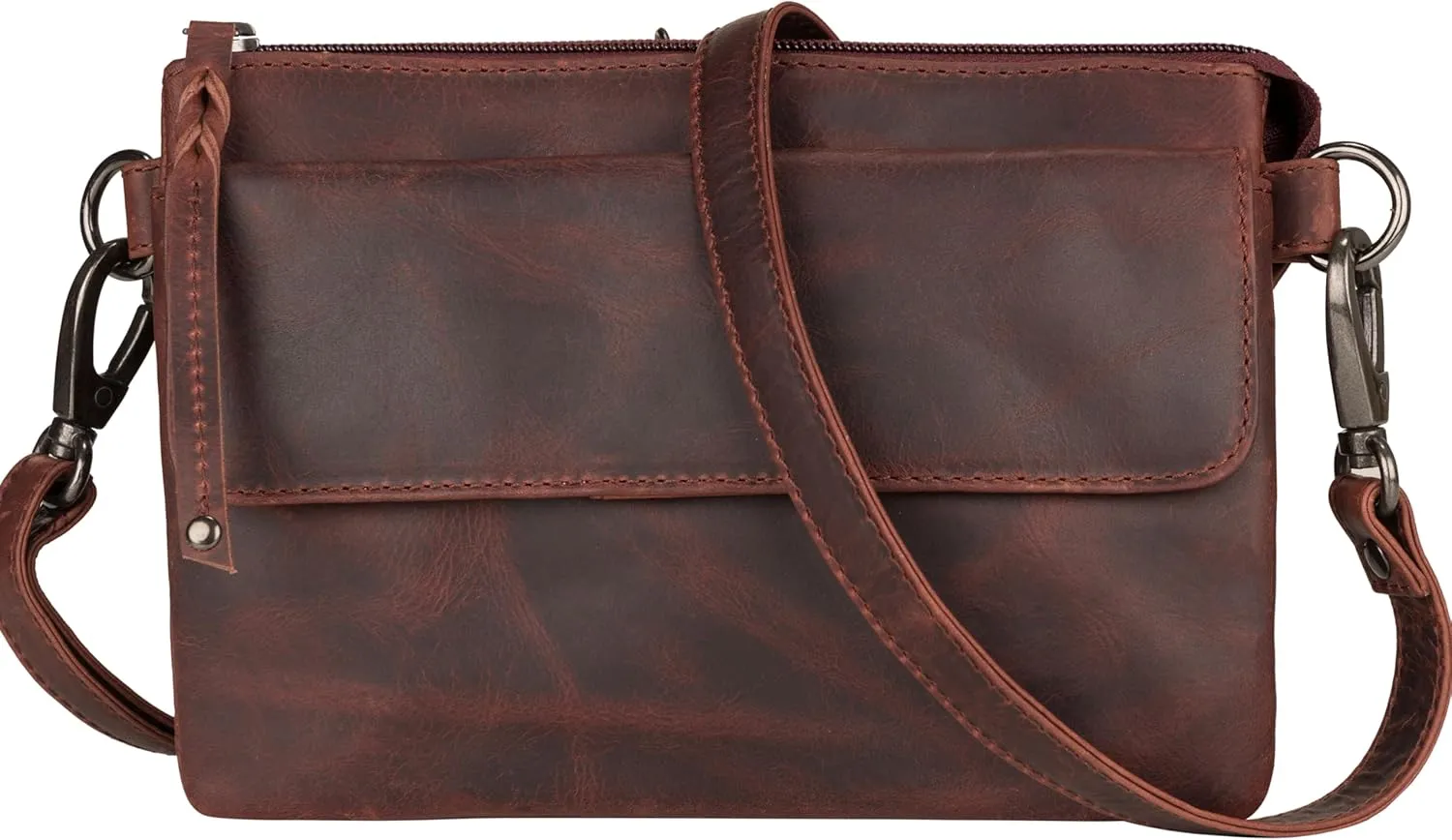 Natasha Concealed Carry Crossbody Purse RFID Full-Grain Leather Handbag with Locking Zippers & Universal Holster