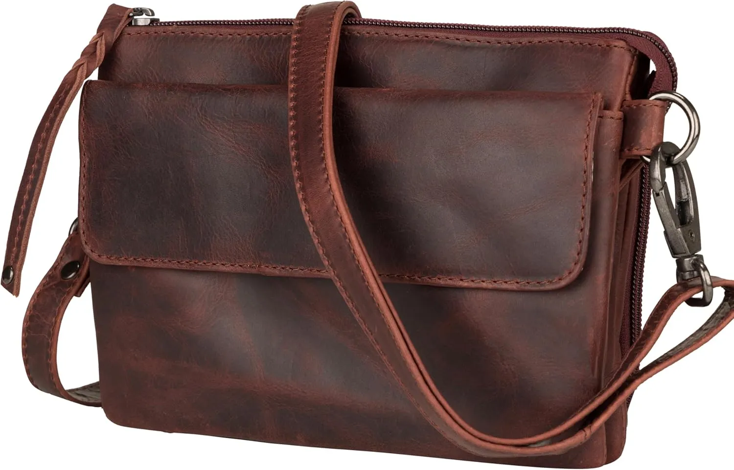 Natasha Concealed Carry Crossbody Purse RFID Full-Grain Leather Handbag with Locking Zippers & Universal Holster
