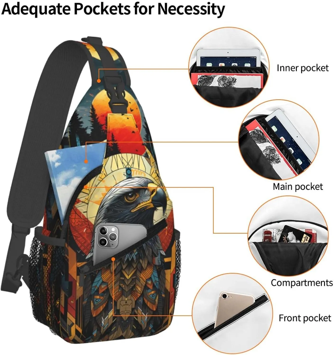 Native American Indian Sling Backpack Chest Bag Crossbody Shoulder Bag Gym Cycling Travel Hiking Daypack For Men Women