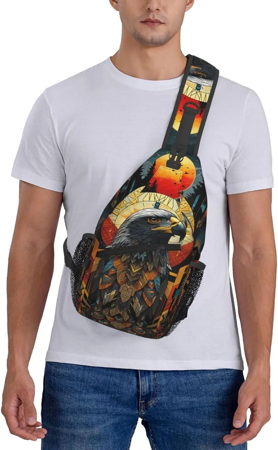 Native American Indian Sling Backpack Chest Bag Crossbody Shoulder Bag Gym Cycling Travel Hiking Daypack For Men Women