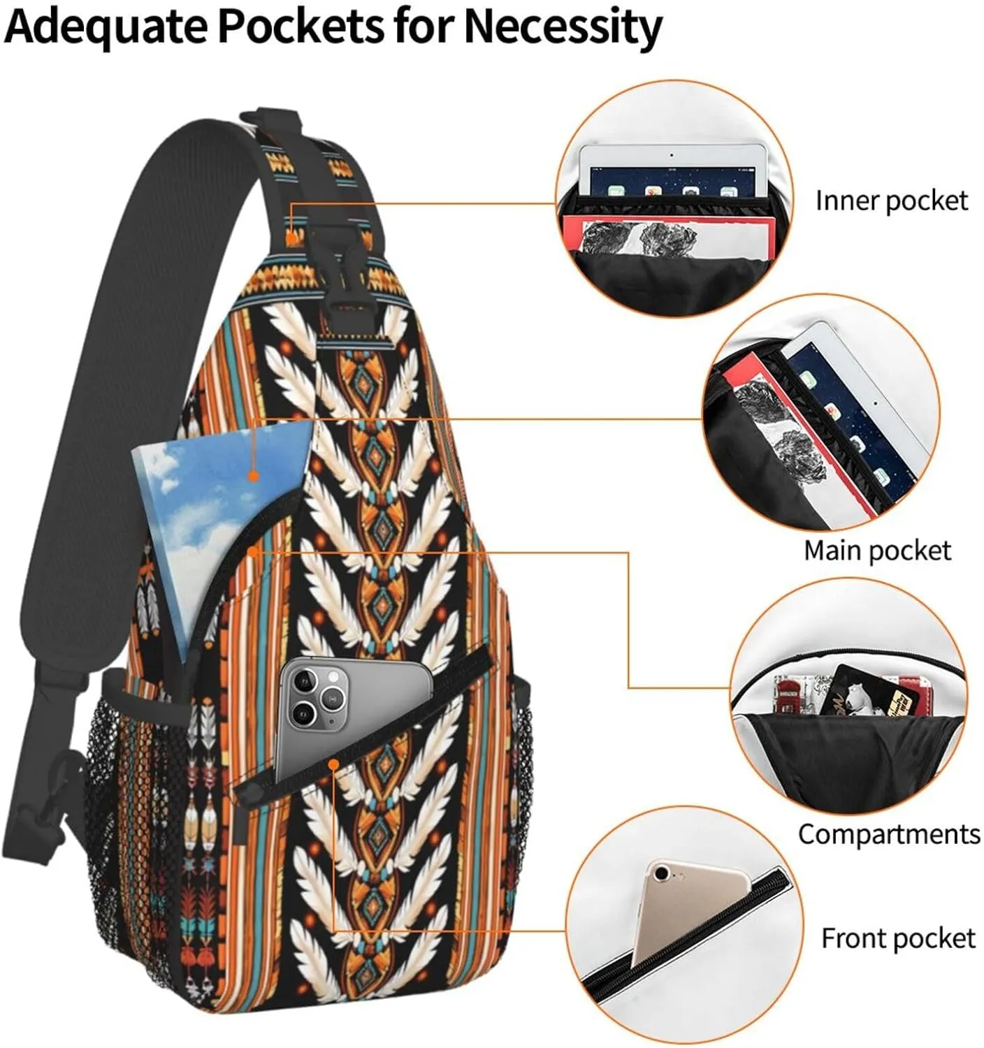 Native American Indian Sling Backpack Chest Bag Crossbody Shoulder Bag Gym Cycling Travel Hiking Daypack For Men Women