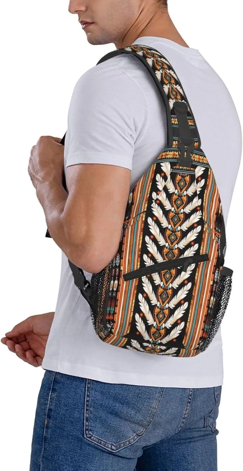 Native American Indian Sling Backpack Chest Bag Crossbody Shoulder Bag Gym Cycling Travel Hiking Daypack For Men Women