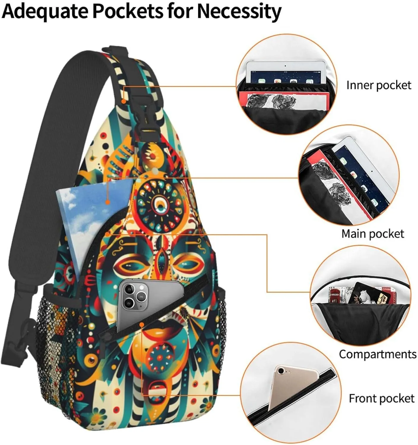 Native American Indian Sling Backpack Chest Bag Crossbody Shoulder Bag Gym Cycling Travel Hiking Daypack For Men Women