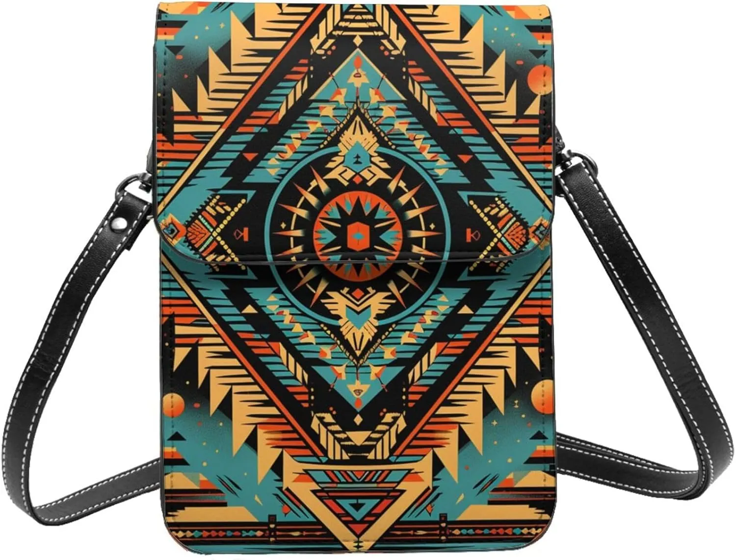 native american Southwestern tribal Indian vintage Leather Small Crossbody Bags for Women Cell Phone Bag Wallet Purses with Adjustable Strap