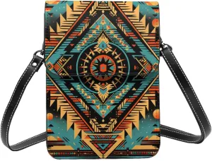 native american Southwestern tribal Indian vintage Leather Small Crossbody Bags for Women Cell Phone Bag Wallet Purses with Adjustable Strap
