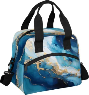 Natural Blue Lunch Bag Reusable Lunch Tote Bag Dynamic Colors Insulated Thermal Cooler Lunch Box Leakproof Meal Prep Lunch Bags for Women Men Work Travel Outdoor Picnic