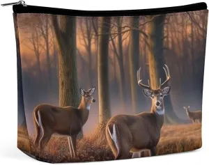 Nature Wild Animal Deers Travel Makeup Bag Large Toiletry Bag for Women Waterproof Cosmetic Bags for Purse Portable Makeup Organizer Bags Cute Zipper Pouch Cosmetic Pouch Funny Travel Makeupbag