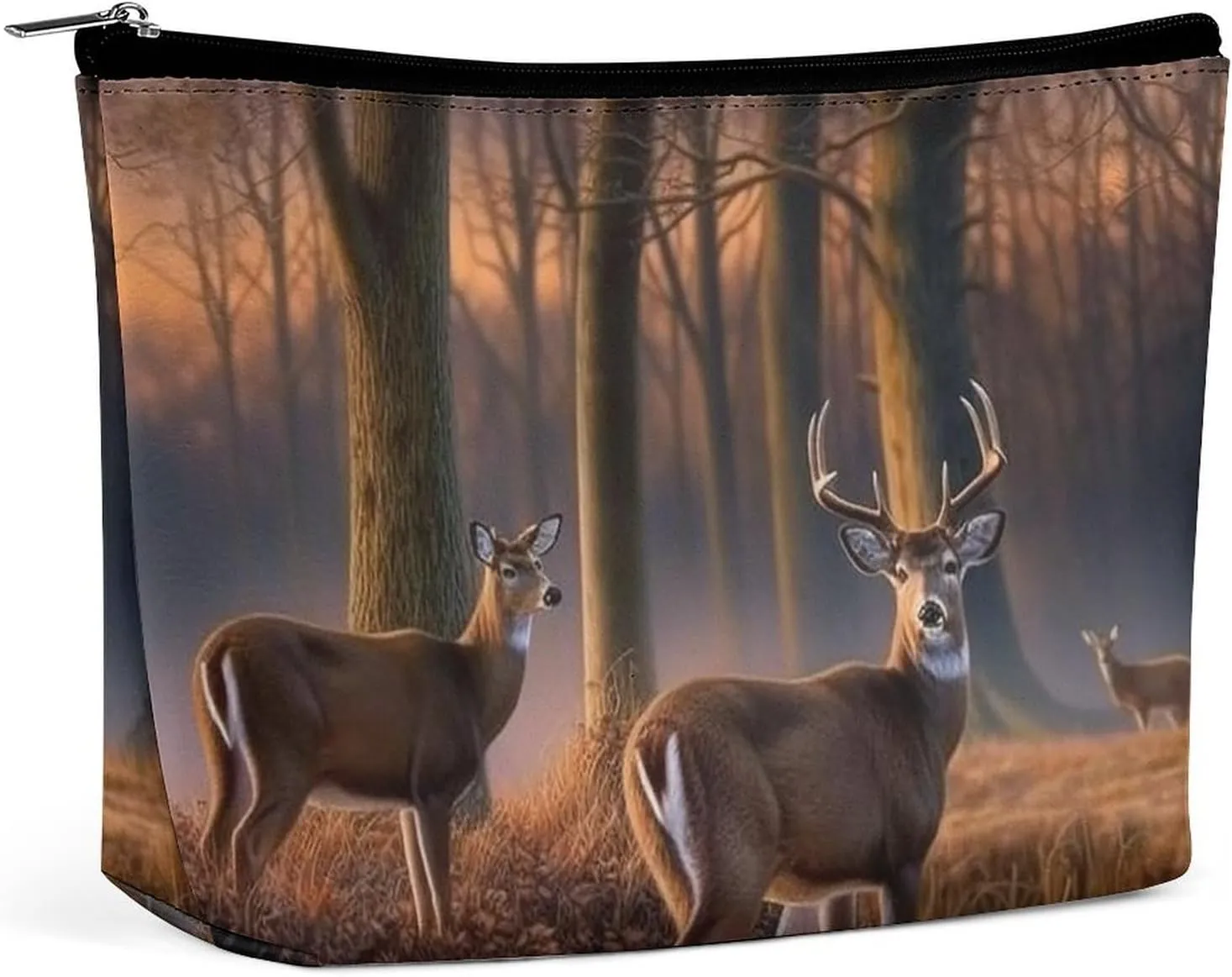 Nature Wild Animal Deers Travel Makeup Bag Large Toiletry Bag for Women Waterproof Cosmetic Bags for Purse Portable Makeup Organizer Bags Cute Zipper Pouch Cosmetic Pouch Funny Travel Makeupbag