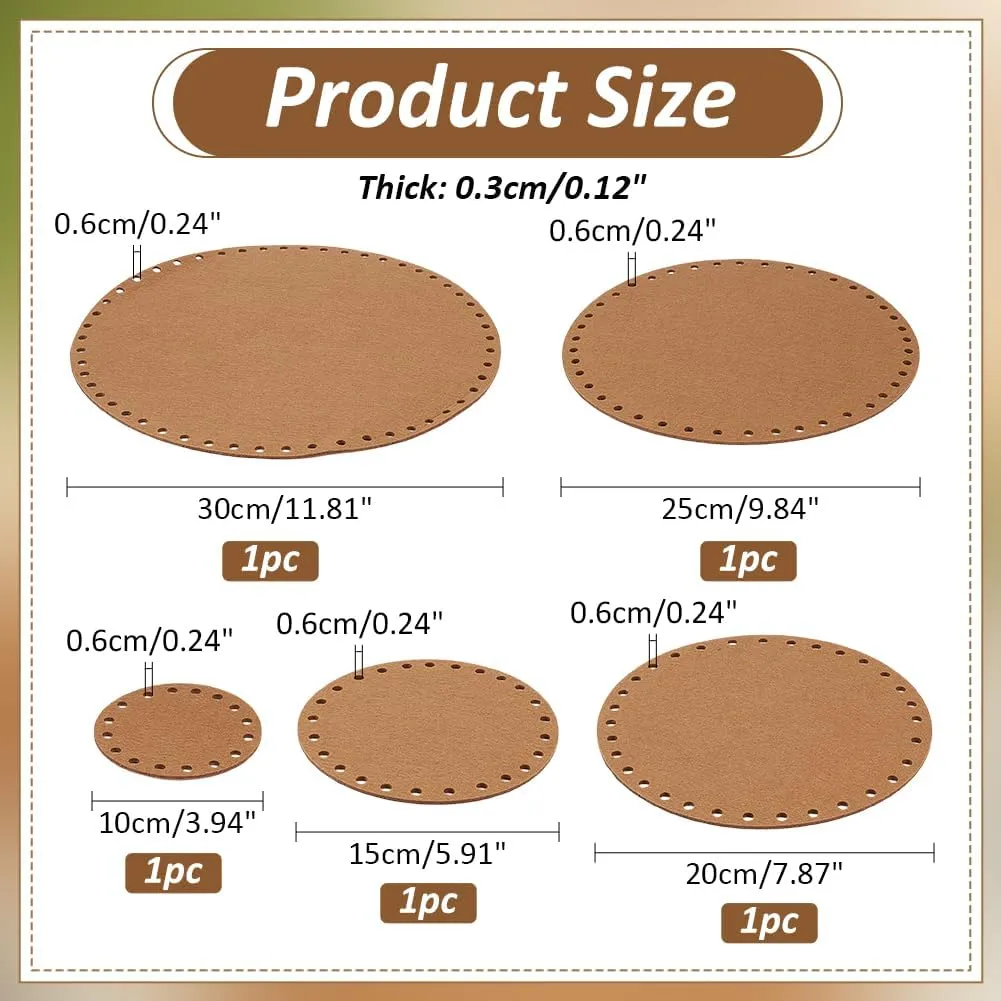NBEADS 10 Pcs 5 Sizes Crochet Bag Bottom, Basket Weaving Base Felt Basket Bottoms Round Knitting Bag Cushion Base for DIY Basket Craft Weaving Making Supplies, Camel