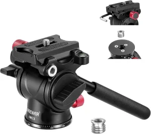 NEEWER Fluid Tripod Head with Handle & Arca Type Quick Release, Aluminum Alloy Panorama Drag Pan Tilt Head with ø43mm Scaled Base for Compact Camcorder DSLR Camera, Max Load: 3kg/6.6lb, GM23 Red