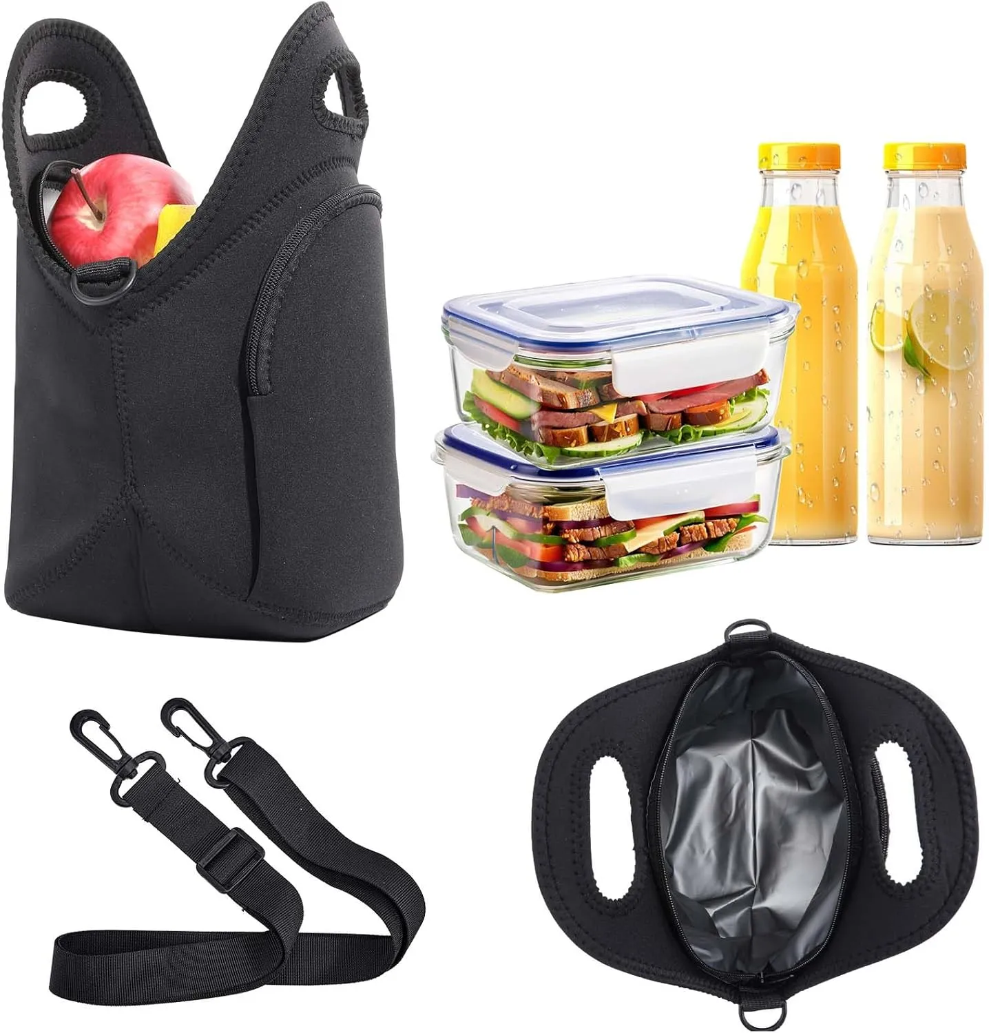 Neoprene Lunch Bag, Thermal Insulated Lunch Tote Bag with Detachable Shoulder Straps, Lightweight & Reusable Lunch Bag for Women Men
