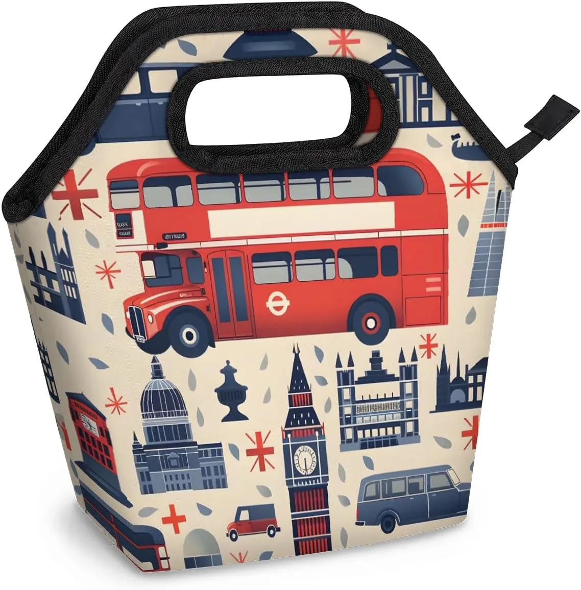 Neoprene Lunch Bags Ben Bell Bus Lunch Tote Bag with Zipper Insulated Lunchbox Handbag for Women Reusable Lunch Box Cooler Bag Waterproof Lunch Sack Bag for Work Picnic