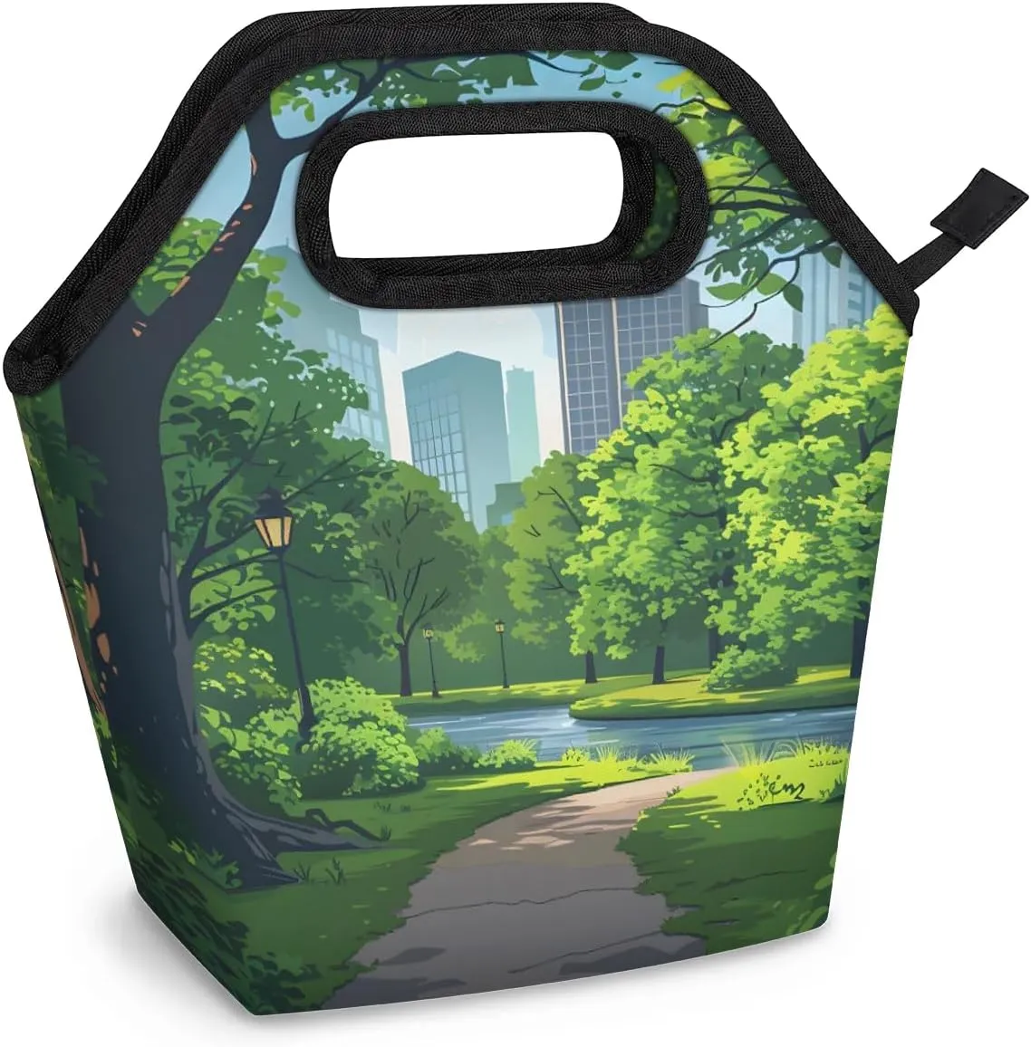 Neoprene Lunch Bags Green Highway Lunch Tote Bag with Zipper Insulated Lunchbox Handbag for Women Reusable Lunch Box Cooler Bag Waterproof Lunch Sack Bag for Work Picnic
