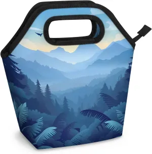 Neoprene Lunch Bags Sunrise Forest Landscape Lunch Tote Bag with Zipper Insulated Lunchbox Handbag for Women Reusable Lunch Box Cooler Bag Waterproof Lunch Sack Bag for Work Picnic