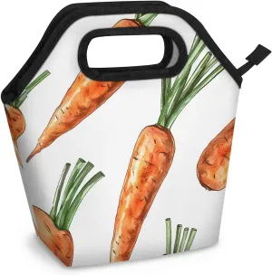 Neoprene Lunch Bags Tasty Vegetable Carrots Lunch Tote Bag with Zipper Insulated Lunchbox Handbag for Women Reusable Lunch Box Cooler Bag Waterproof Lunch Sack Bag for Work Picnic