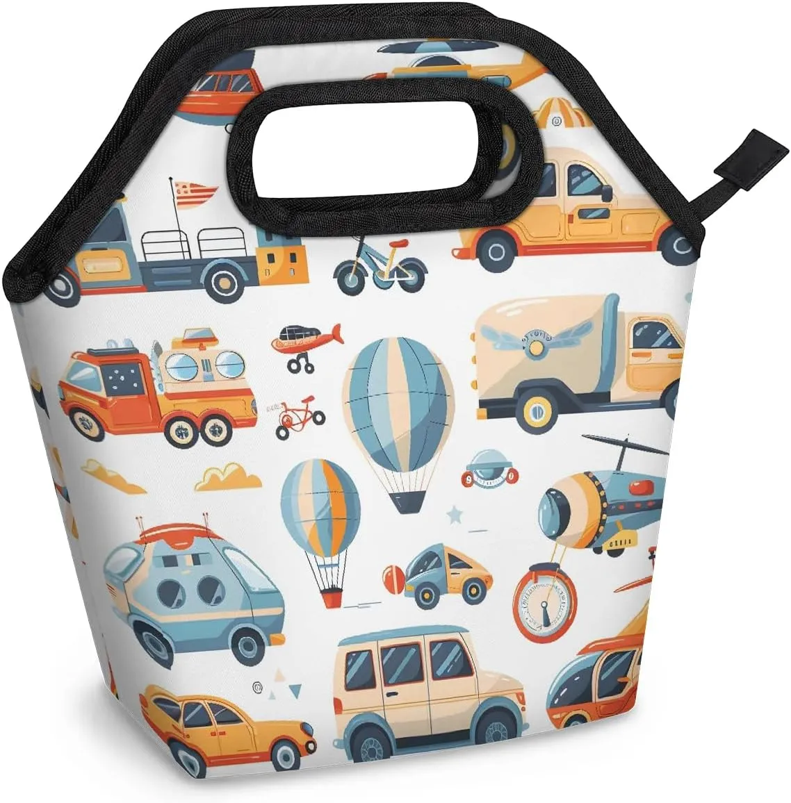 Neoprene Lunch Bags Trucks Taxi Bus Lunch Tote Bag with Zipper Insulated Lunchbox Handbag for Women Reusable Lunch Box Cooler Bag Waterproof Lunch Sack Bag for Work Picnic