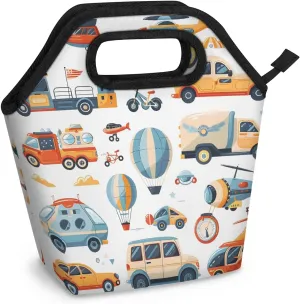 Neoprene Lunch Bags Trucks Taxi Bus Lunch Tote Bag with Zipper Insulated Lunchbox Handbag for Women Reusable Lunch Box Cooler Bag Waterproof Lunch Sack Bag for Work Picnic