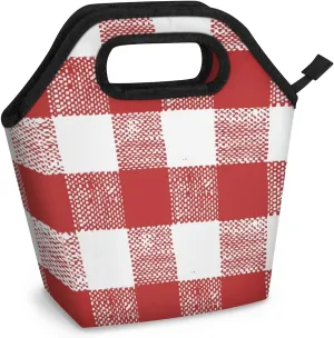 Neoprene Lunch Bags Vector Red Cubes Lunch Tote Bag with Zipper Insulated Lunchbox Handbag for Women Reusable Lunch Box Cooler Bag Waterproof Lunch Sack Bag for Work Picnic