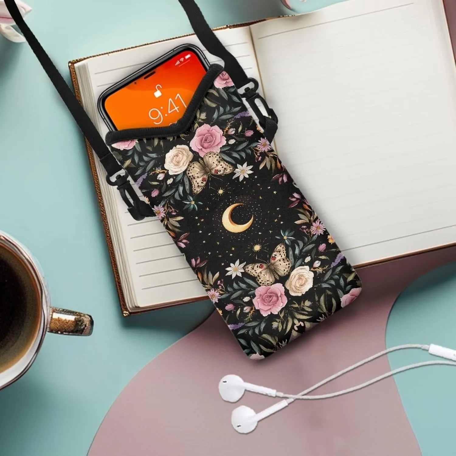 Neoprene Phone Bag Adjustable Crossbody Strap Mobile Protection Case Hook and Loop Fastener Phone Bag, 4 X 8 Inch