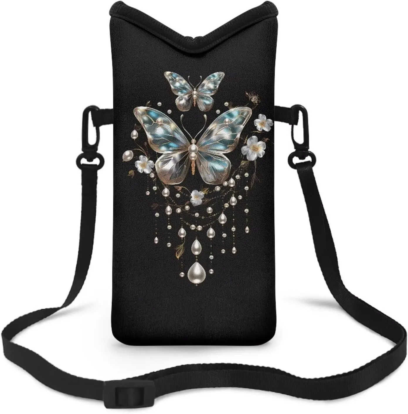 Neoprene Phone Bag Adjustable Crossbody Strap Mobile Protection Case Hook and Loop Fastener Phone Bag, 4 X 8 Inch