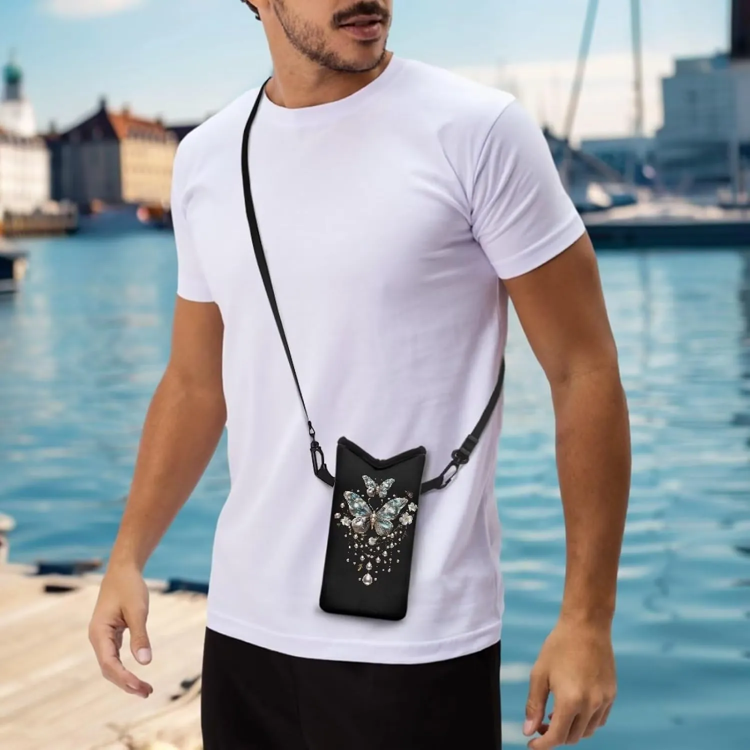 Neoprene Phone Bag Adjustable Crossbody Strap Mobile Protection Case Hook and Loop Fastener Phone Bag, 4 X 8 Inch