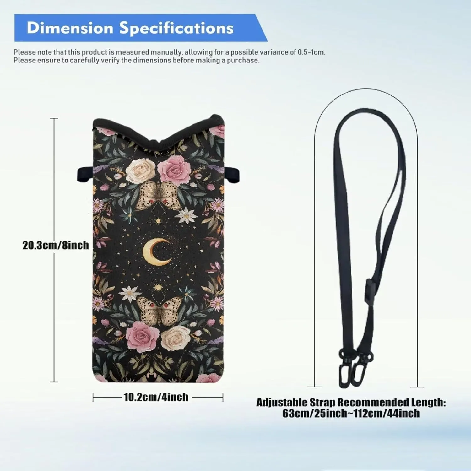 Neoprene Phone Bag Adjustable Crossbody Strap Mobile Protection Case Hook and Loop Fastener Phone Bag, 4 X 8 Inch