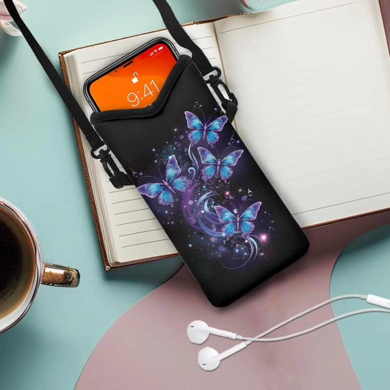 Neoprene Phone Bag Adjustable Crossbody Strap Mobile Protection Case Hook and Loop Fastener Phone Bag, 4 X 8 Inch