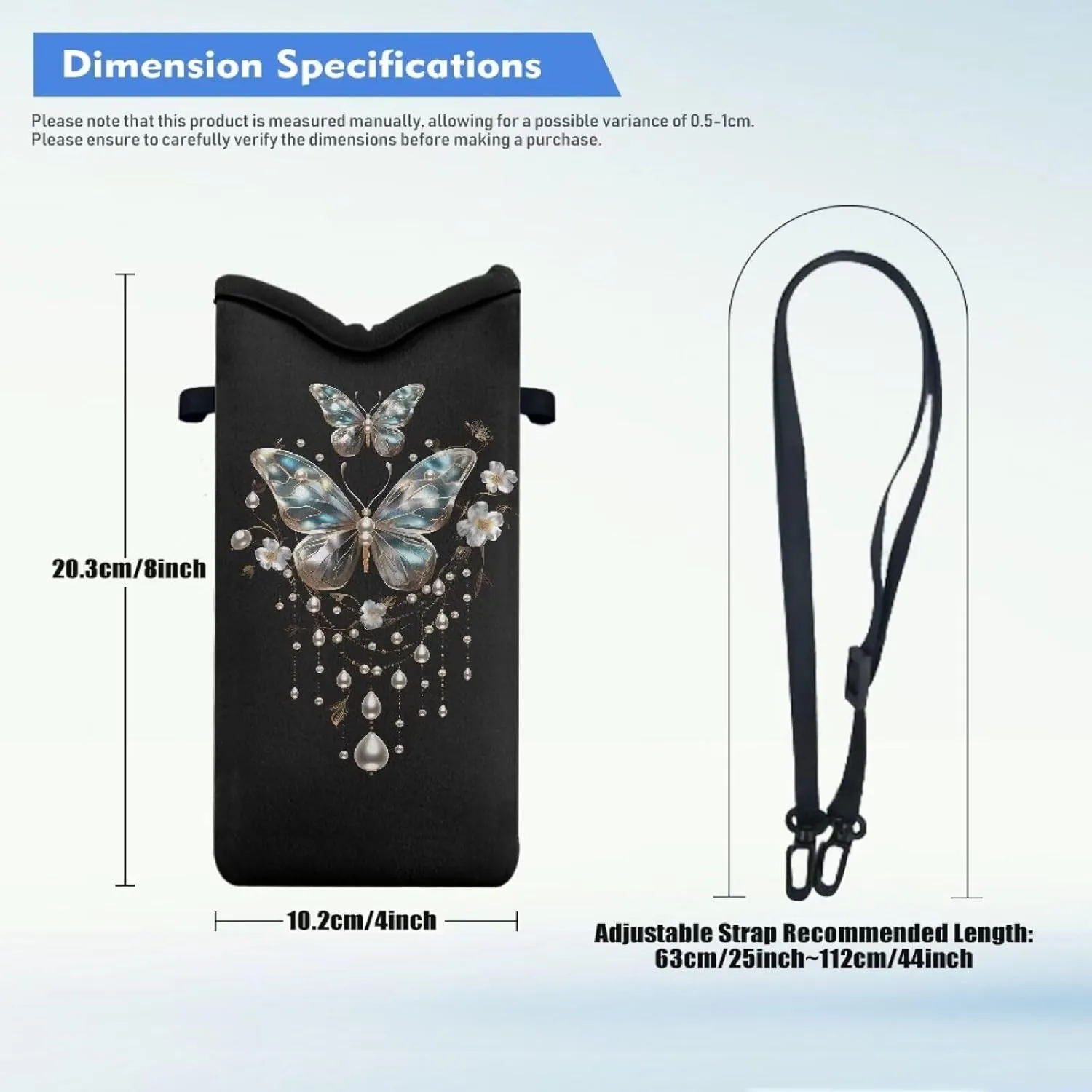 Neoprene Phone Bag Adjustable Crossbody Strap Mobile Protection Case Hook and Loop Fastener Phone Bag, 4 X 8 Inch