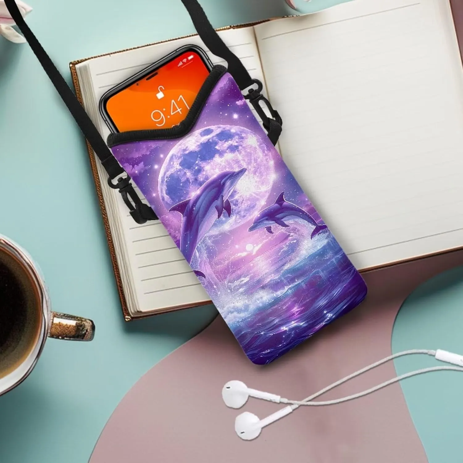 Neoprene Phone Bag Soft Cellphone Sleeve Pouch Shockproof Phone Purse with Adjustable Crossbody Strap, 4 X 8 Inch