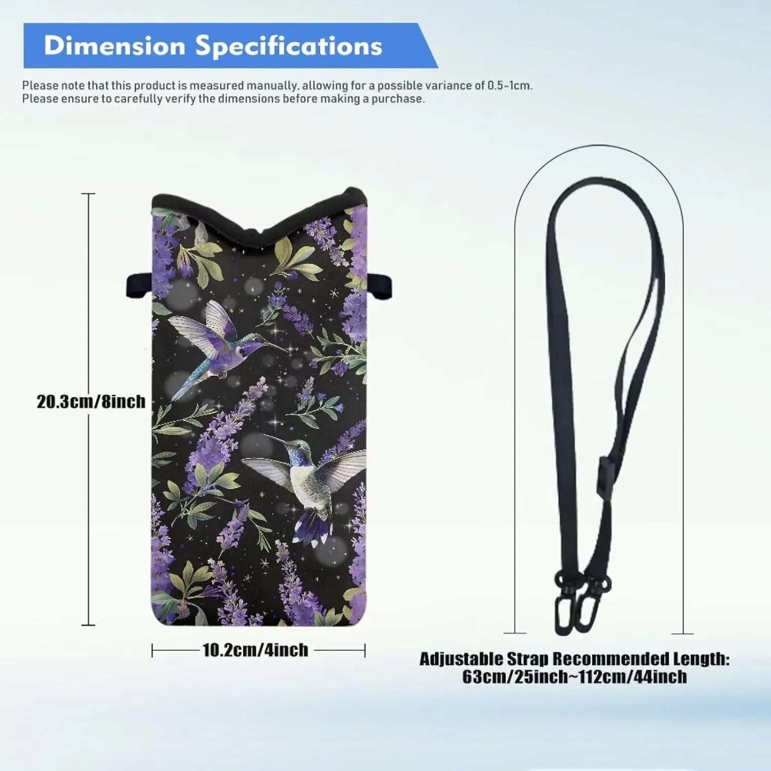 Neoprene Phone Bag Soft Cellphone Sleeve Pouch Shockproof Phone Purse with Adjustable Crossbody Strap, 4 X 8 Inch