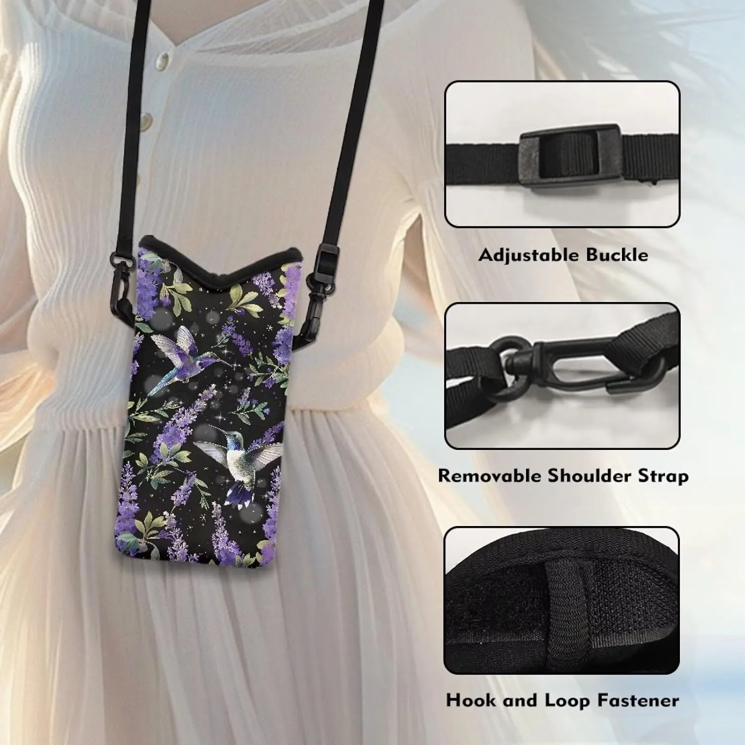 Neoprene Phone Bag Soft Cellphone Sleeve Pouch Shockproof Phone Purse with Adjustable Crossbody Strap, 4 X 8 Inch