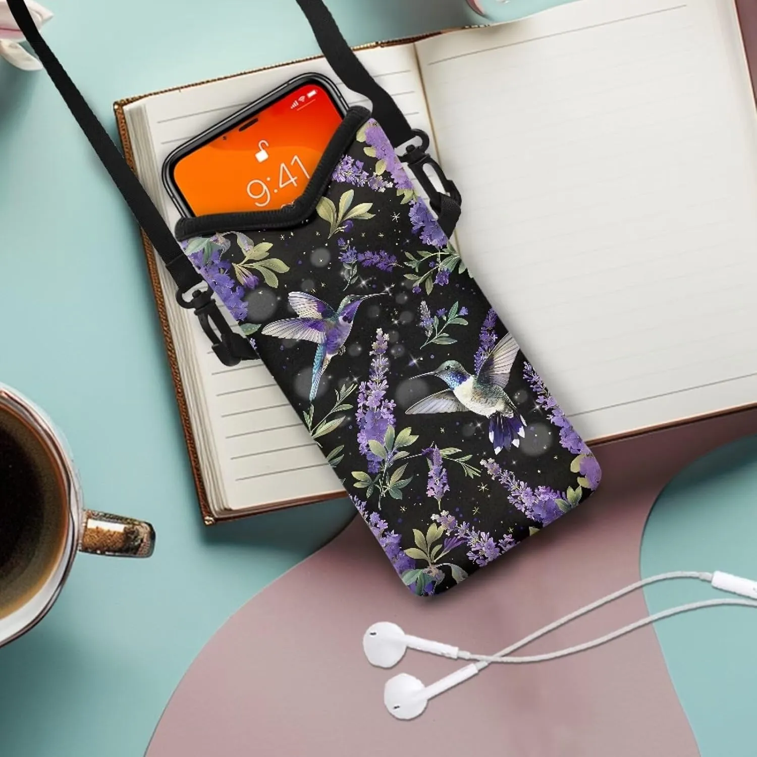 Neoprene Phone Bag Soft Cellphone Sleeve Pouch Shockproof Phone Purse with Adjustable Crossbody Strap, 4 X 8 Inch