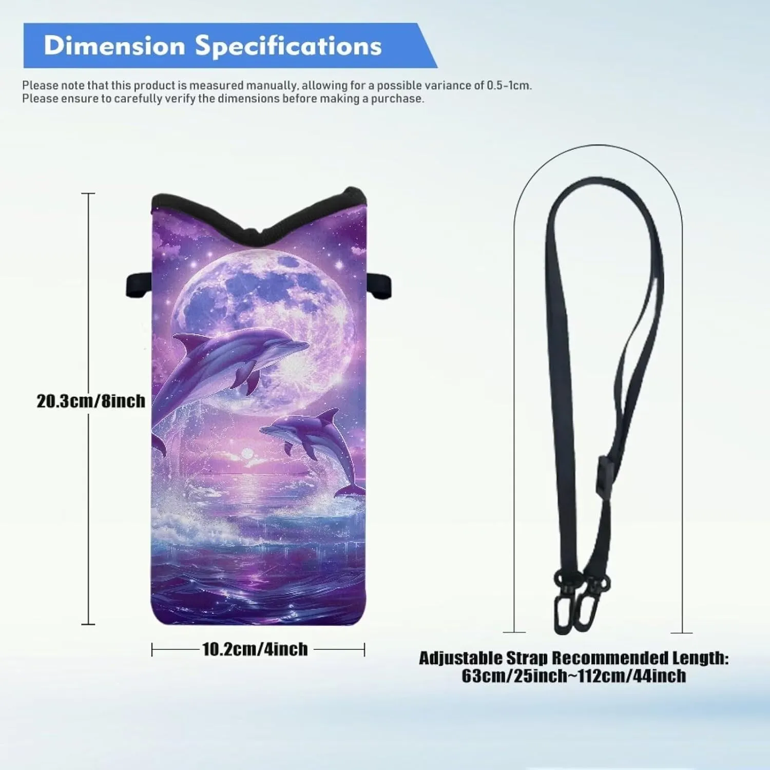 Neoprene Phone Bag Soft Cellphone Sleeve Pouch Shockproof Phone Purse with Adjustable Crossbody Strap, 4 X 8 Inch