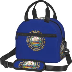 New Hampshire State Flag Print Lunch Bag â€“ Insulated Lunch Box Tote With Adjustable Strap â€“ Work Travel Compact