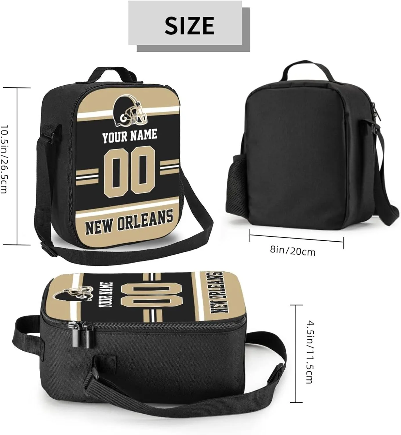 New Orleans Lunch Box Lunch Bag Custom Any Name and Number Adjustable Strap Sport Insulated Lunch Bags Personalized Gifts for Men Women