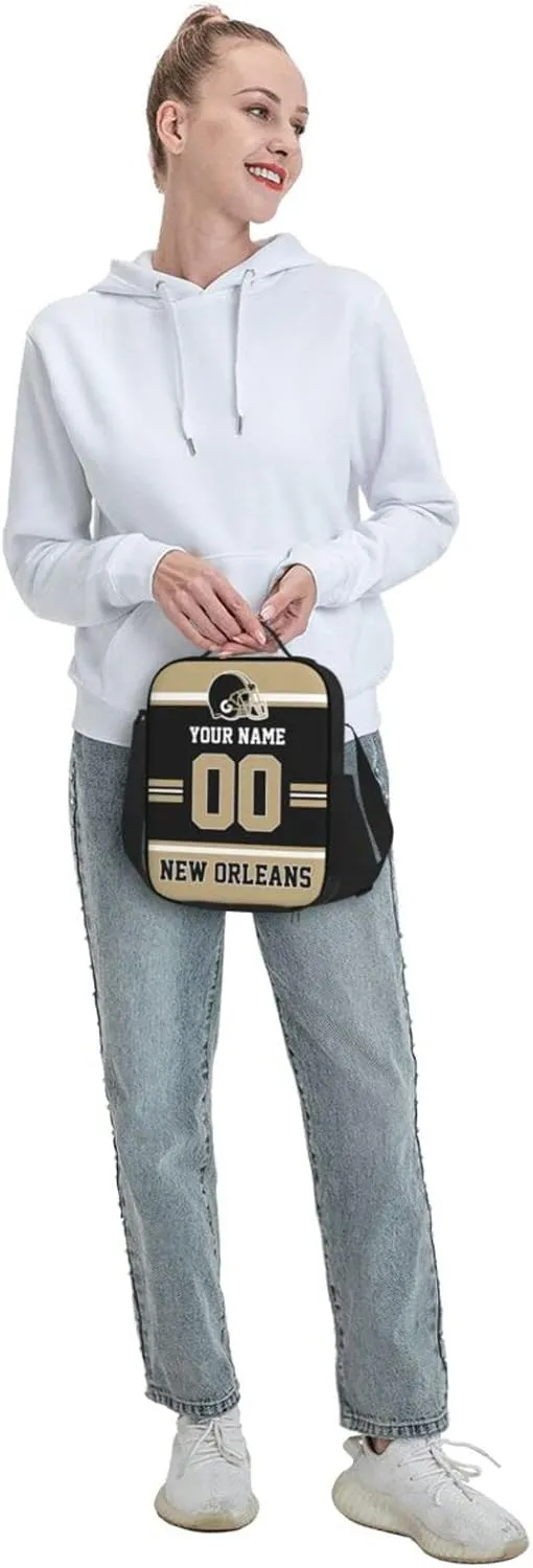 New Orleans Lunch Box Lunch Bag Custom Any Name and Number Adjustable Strap Sport Insulated Lunch Bags Personalized Gifts for Men Women