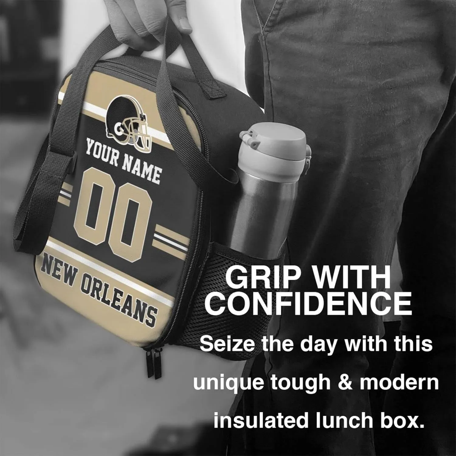 New Orleans Lunch Box Lunch Bag Custom Any Name and Number Adjustable Strap Sport Insulated Lunch Bags Personalized Gifts for Men Women