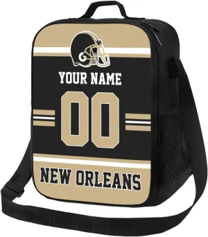 New Orleans Lunch Box Lunch Bag Custom Any Name and Number Adjustable Strap Sport Insulated Lunch Bags Personalized Gifts for Men Women