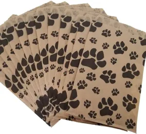 N'ice Packaging 100 Bags Flat Plain Paper or Patterned Bags for candy, cookies, merchandise, pens, Party favors, Gift bags (5" x 7", Paw Print)