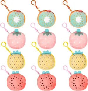 Niceup 24PCS Kids Cute Strawberry Pineapple Fruit Stuffed Plush Coin Bags Keychain Birthday Party Favors, 3inch Small Coin Purse Bags Toy Kiwi Watermelon