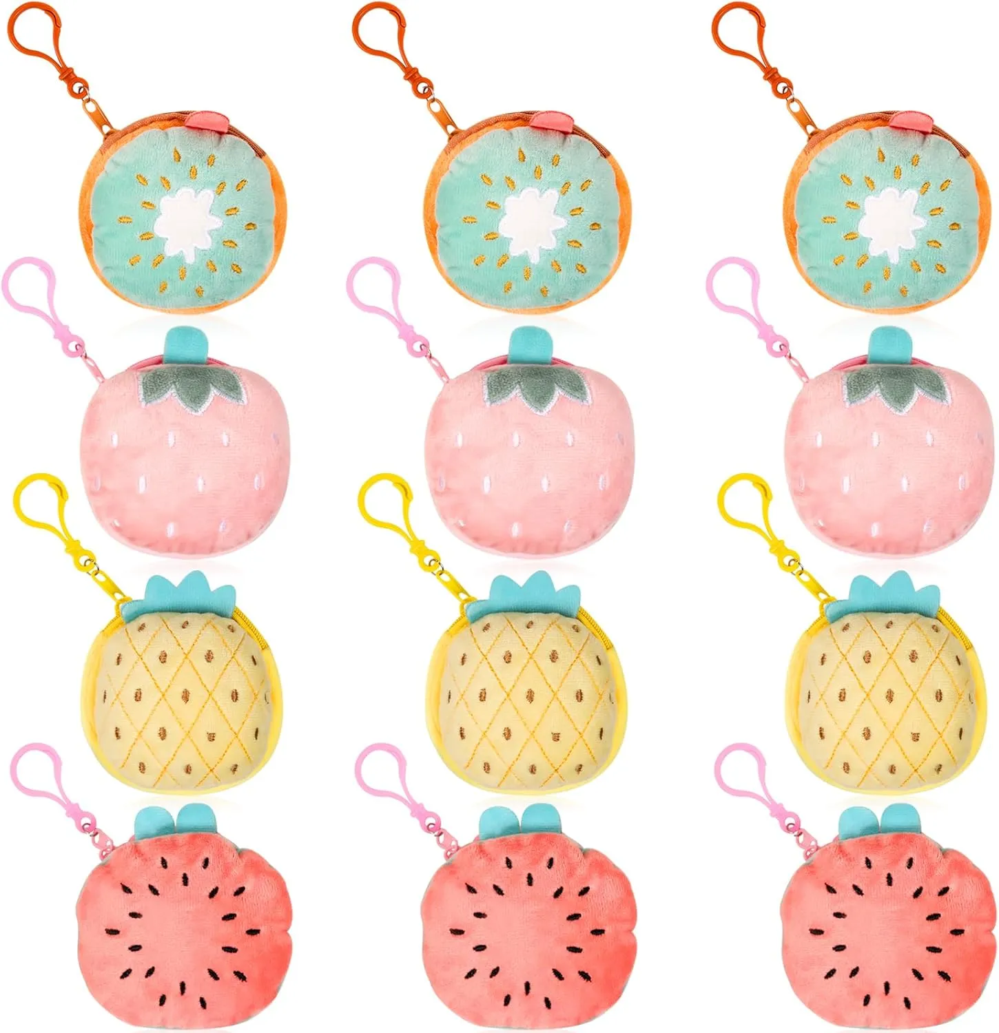 Niceup 24PCS Kids Cute Strawberry Pineapple Fruit Stuffed Plush Coin Bags Keychain Birthday Party Favors, 3inch Small Coin Purse Bags Toy Kiwi Watermelon