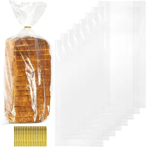 Nicunom 300 Pack Bread Loaf Packing Bags with Ties, Clear Bread Bags for Homemade Bread, Reusable Plastic Bread Bags Bulk, Bread Storage Bags for Bakery, Gifts Bread Bags, 8" x 4" x 18"