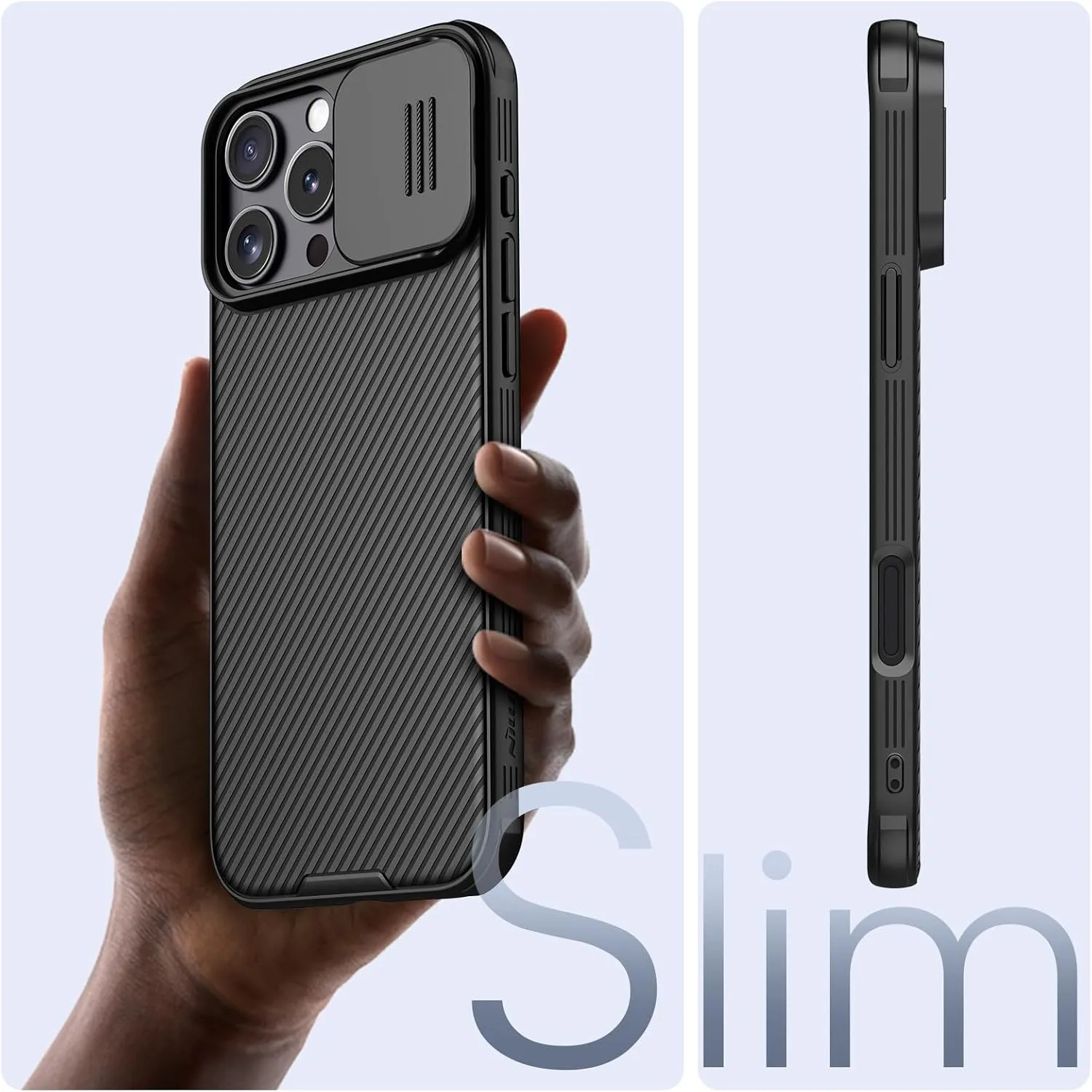 Nillkin for iPhone 16 Pro Case with Slide Camera Cover, [Upgraded Camera Lens Protection] Slim Shockproof Protective Phone Case for iPhone 16 Pro 6.3 inch, Black