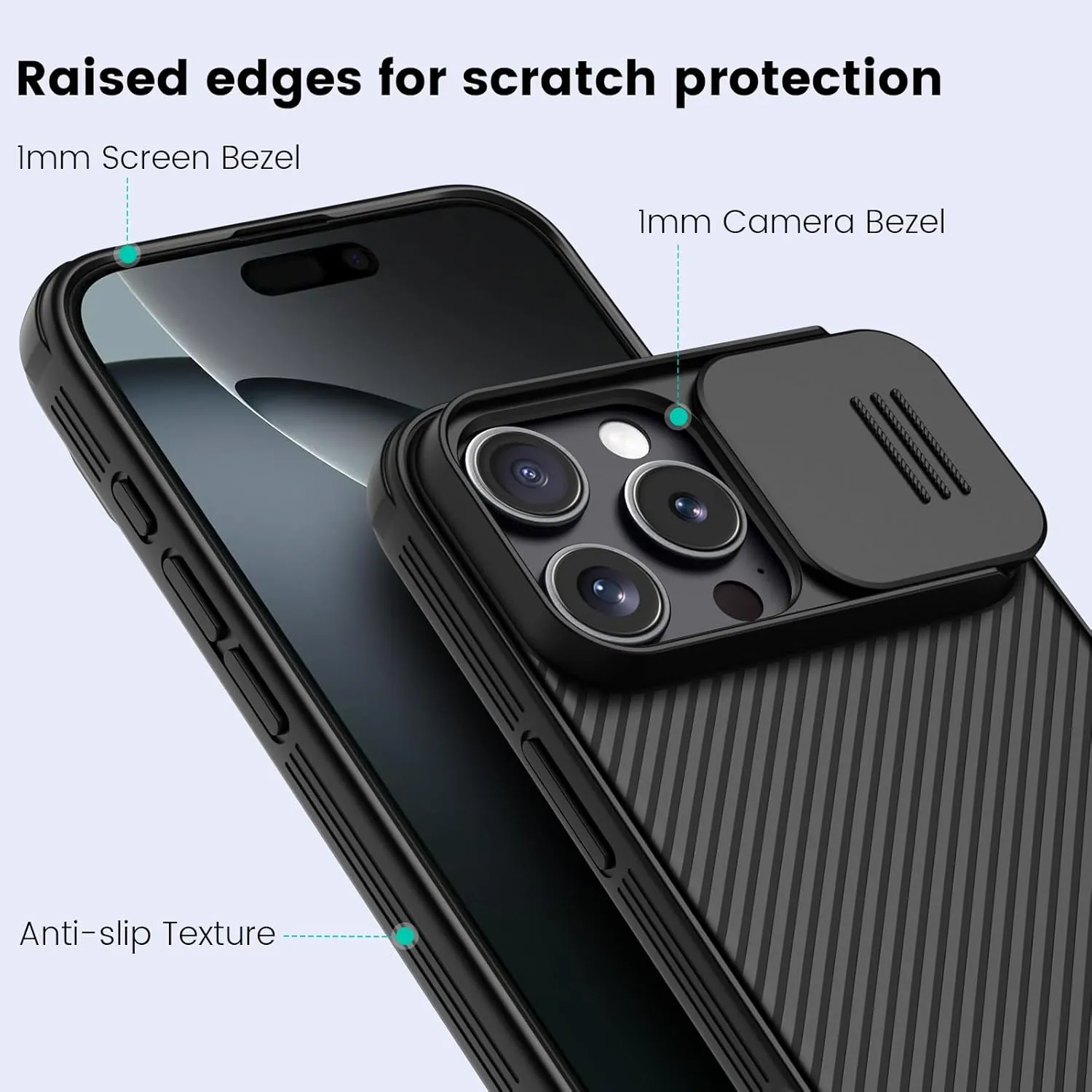 Nillkin for iPhone 16 Pro Case with Slide Camera Cover, [Upgraded Camera Lens Protection] Slim Shockproof Protective Phone Case for iPhone 16 Pro 6.3 inch, Black