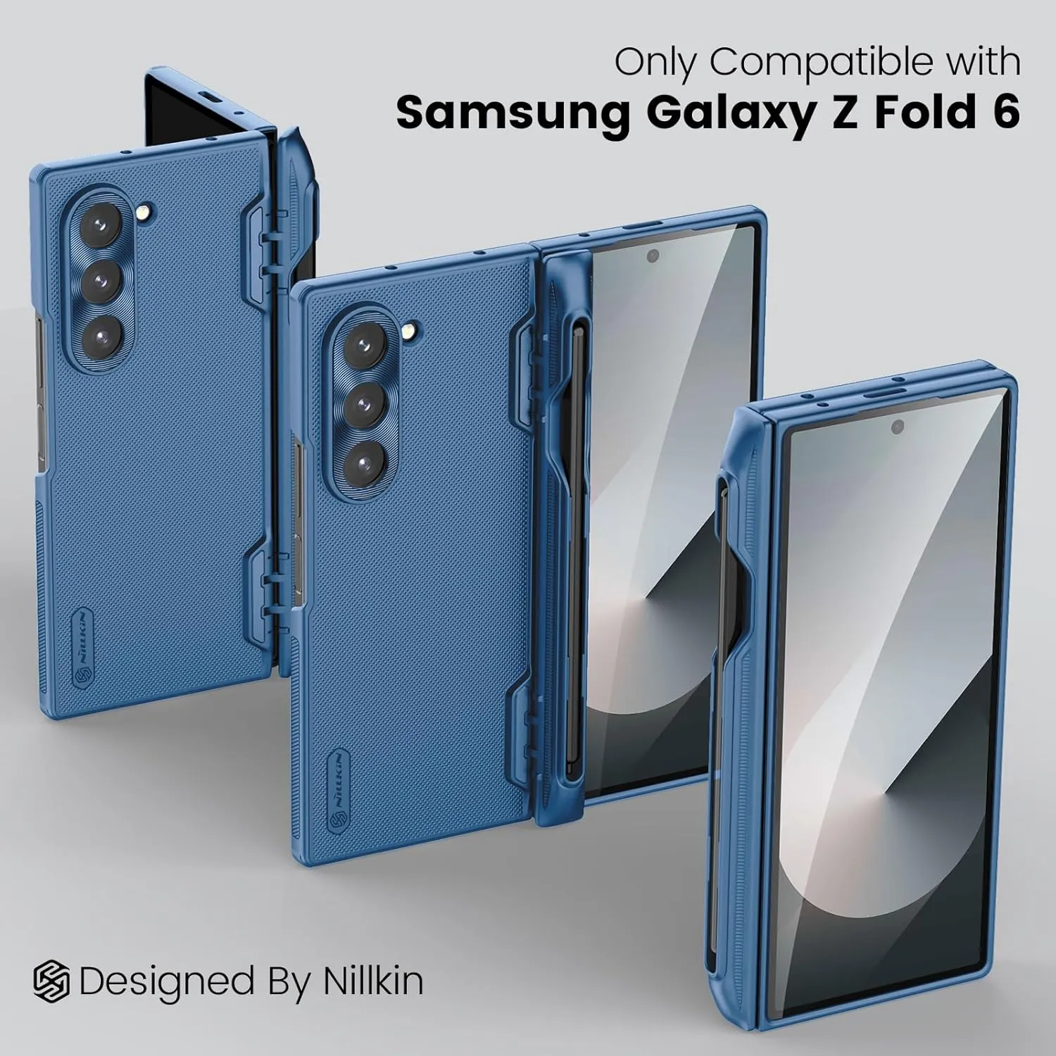 Nillkin Magnetic Case for Galaxy Z Fold 6 with S Pen Holder, Hinge Protection, Compatible with Magsafe, Built-in Screen Protector, Slim Fit Protective Phone Case for Samsung Galaxy Z Fold 6, Blue