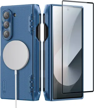 Nillkin Magnetic Case for Galaxy Z Fold 6 with S Pen Holder, Hinge Protection, Compatible with Magsafe, Built-in Screen Protector, Slim Fit Protective Phone Case for Samsung Galaxy Z Fold 6, Blue