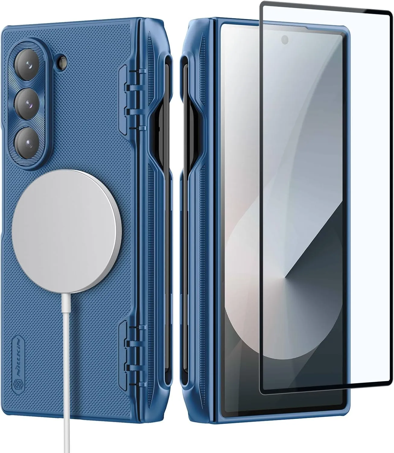 Nillkin Magnetic Case for Galaxy Z Fold 6 with S Pen Holder, Hinge Protection, Compatible with Magsafe, Built-in Screen Protector, Slim Fit Protective Phone Case for Samsung Galaxy Z Fold 6, Blue