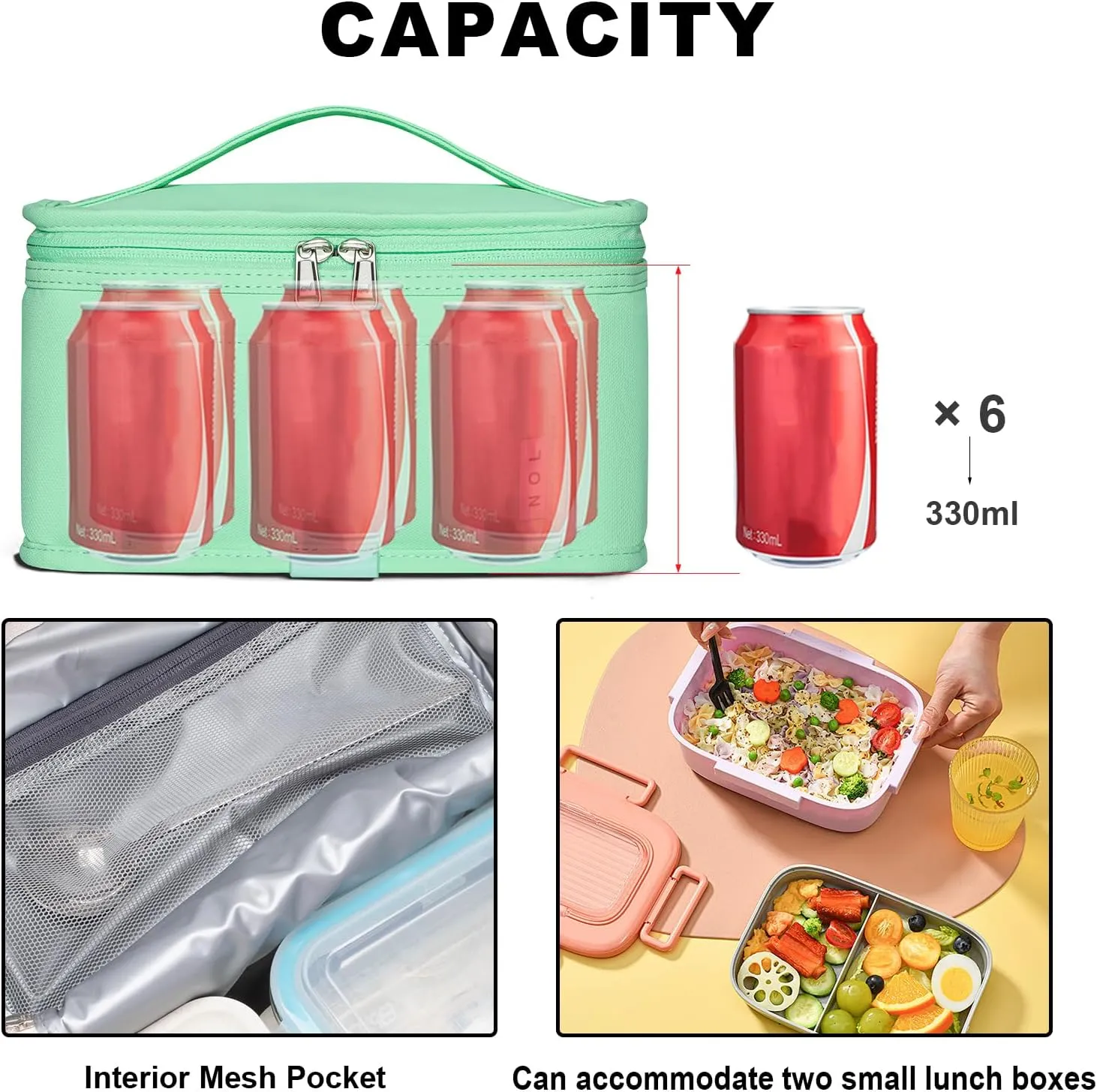 NOL Natural Organic Lifestyle Small Lunch Bag Mini Lunch Box Insulated Lunch Bag for Men/Women Leakproof Cooler Tote Bag Lightweight Nylon Waterproof Lunch Box For Work,Mint green